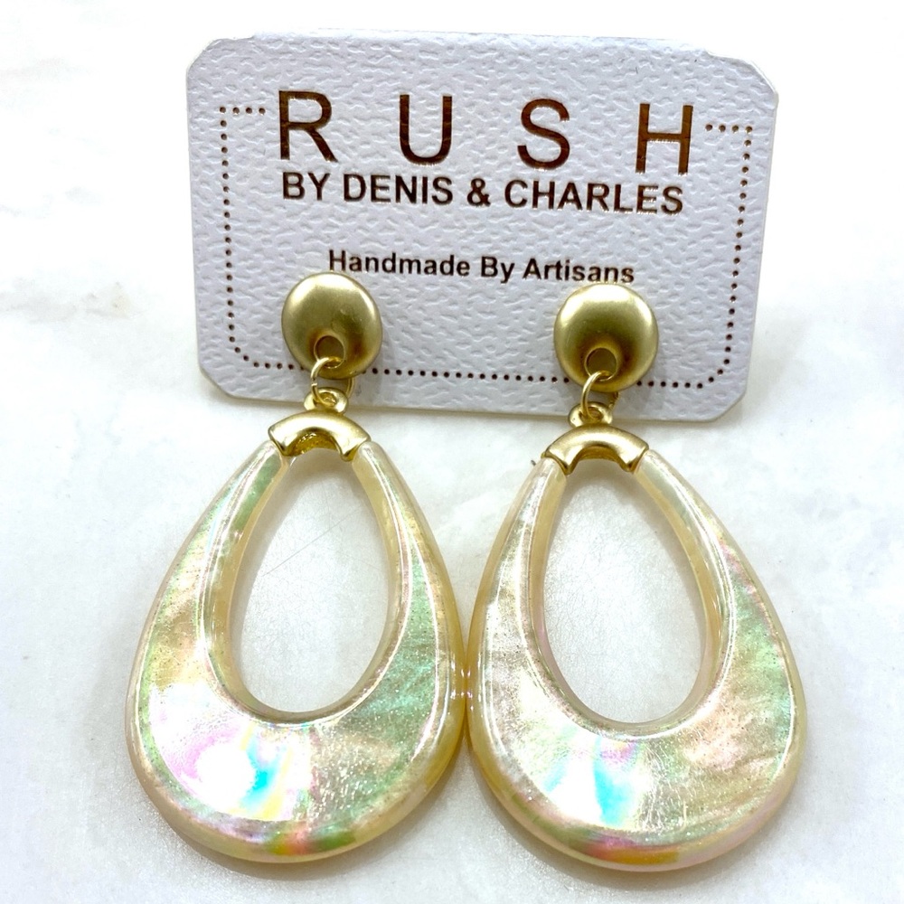 RUSH Iridescent Cream Teardrop Dangle Earrings by Denis & Charles